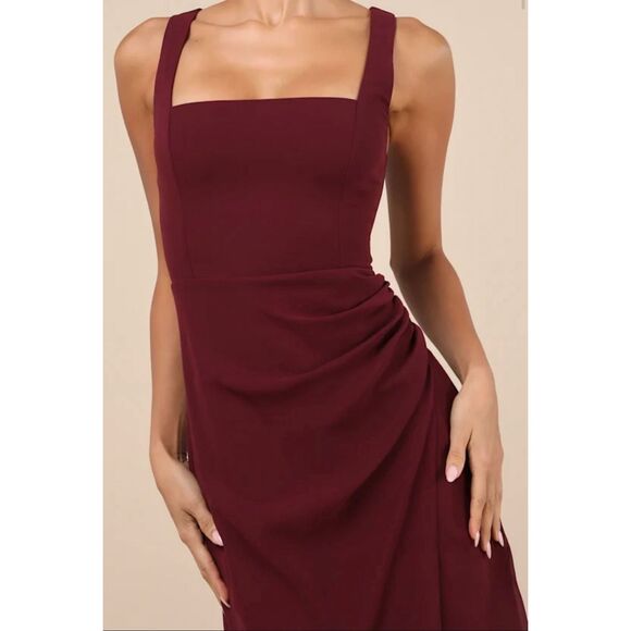 Lulus NWT glamorous disposition burgundy ruched maxi dress small - Picture 14 of 15